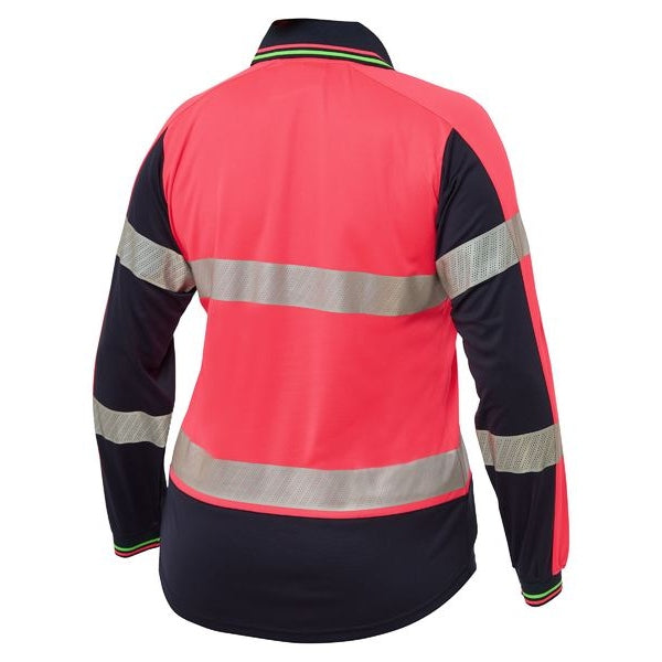 Bisley Womens Taped HiVis 2 Tone V-Neck Long Sleeve Polo - BKL6225T | Womens Workwear
