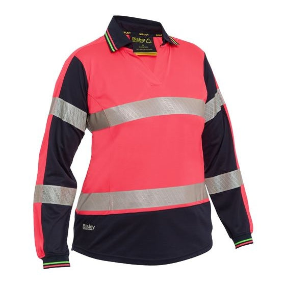 Bisley Womens Taped HiVis 2 Tone V-Neck Long Sleeve Polo - BKL6225T | Womens Workwear