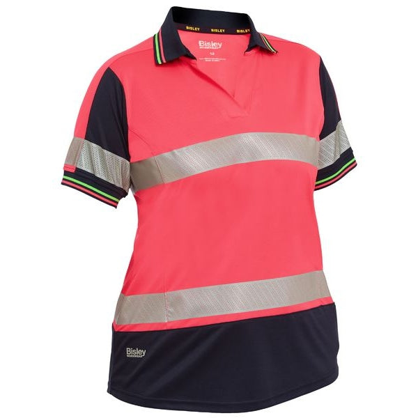 Bisley Womens Taped HiVis 2Tone V-Neck Short Sleeve Polo - BKL1225T | Womens Workwear