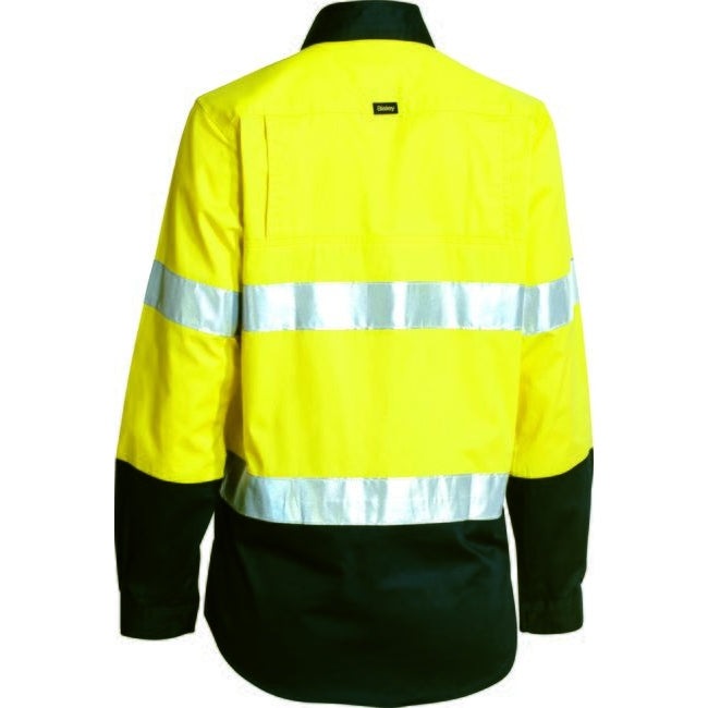 Bisley Womens Taped HiVis Cool Lightweight Long Sleeve Drill Shirt - BL6896 | Womens Workwear