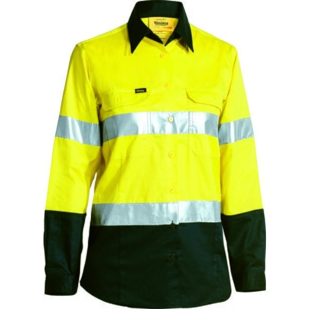 Bisley Womens Taped HiVis Cool Lightweight Long Sleeve Drill Shirt - BL6896 | Womens Workwear
