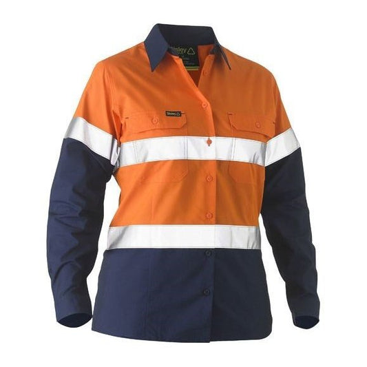 Bisley Recycled Womens Two Tone Hi Vis lightweight Drill Shirt - BL6996T | Womens Workwear