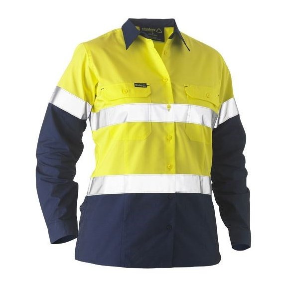 Bisley Recycled Womens Two Tone Hi Vis lightweight Drill Shirt - BL6996T | Womens Workwear