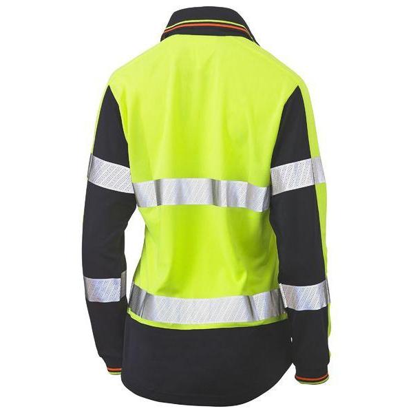 Bisley Womens Taped HiVis 2 Tone V-Neck Long Sleeve Polo - BKL6225T | Womens Workwear