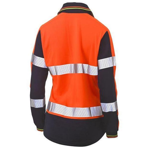 Bisley Womens Taped HiVis 2 Tone V-Neck Long Sleeve Polo - BKL6225T | Womens Workwear