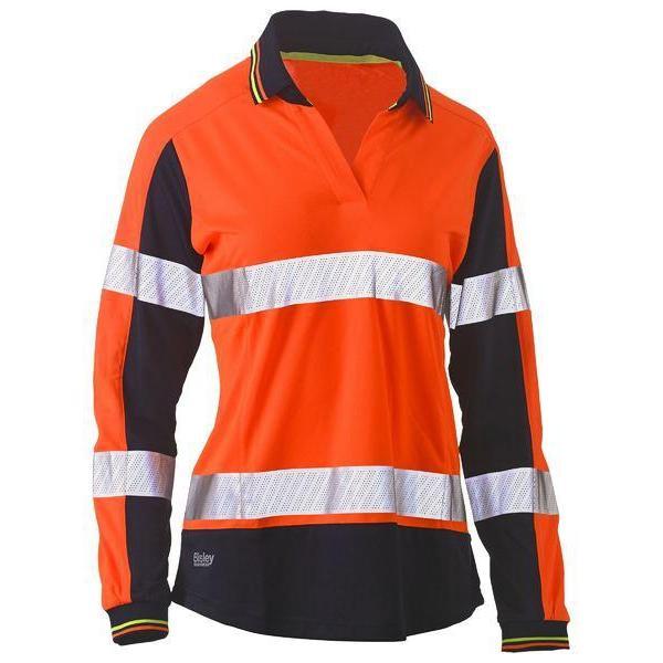 Bisley Womens Taped HiVis 2 Tone V-Neck Long Sleeve Polo - BKL6225T | Womens Workwear