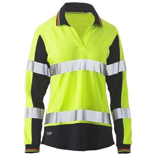 Bisley Womens Taped HiVis 2 Tone V-Neck Long Sleeve Polo - BKL6225T | Womens Workwear