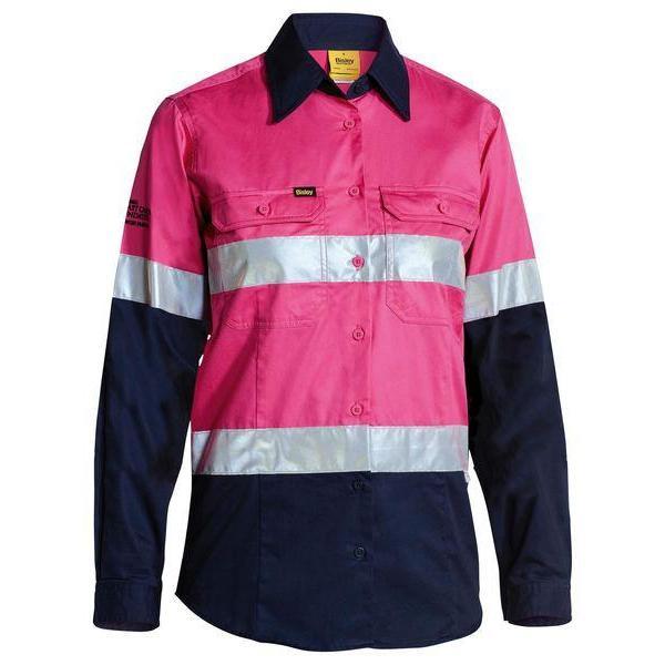 Bisley Womens Taped HiVis Cool Lightweight Long Sleeve Drill Shirt - BL6696T | Womens Workwear