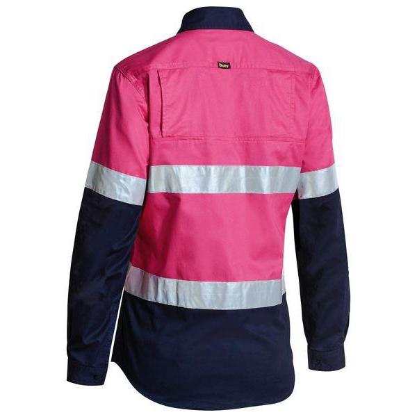 Bisley Womens Taped HiVis Cool Lightweight Long Sleeve Drill Shirt - BL6696T | Womens Workwear