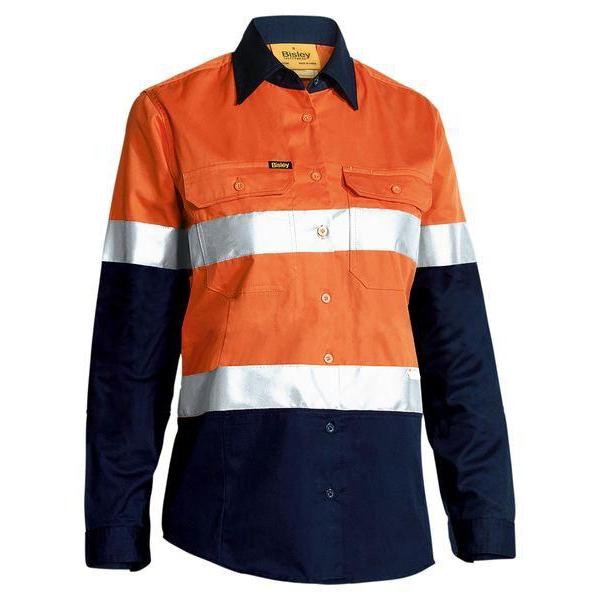 Bisley Womens Taped HiVis Cool Lightweight Long Sleeve Drill Shirt - BL6696T | Womens Workwear