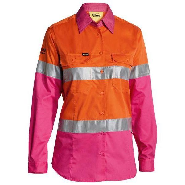 Bisley Womens Taped HiVis Cool Lightweight Long Sleeve Drill Shirt - BL6896 | Womens Workwear