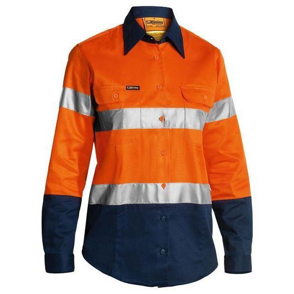 Bisley Womens Taped HiVis Long Sleeve Drill Shirt - BLT6456 | Womens Workwear