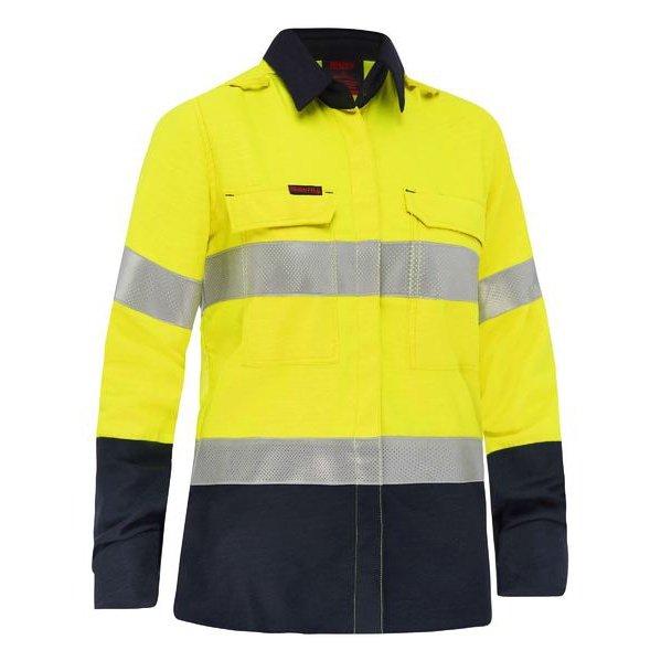 Bisley Womens Taped Hi-Vis Fire Retardant Vented Shirt Apex 185- BL8438T | Womens Workwear