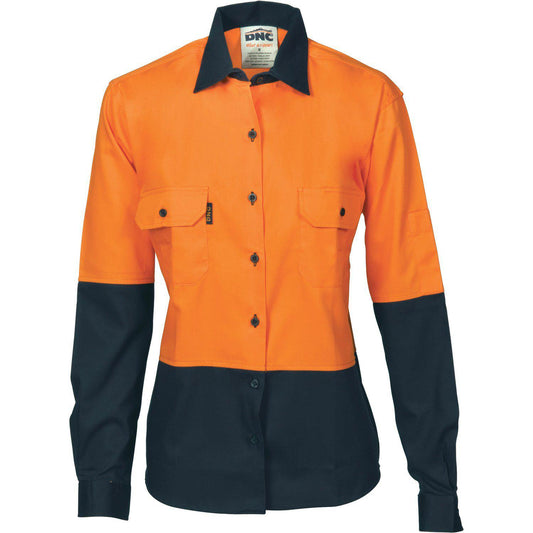 DNC Ladies HiVis 2-Tone Long Sleeve Drill Shirt - 3932 | Womens Workwear