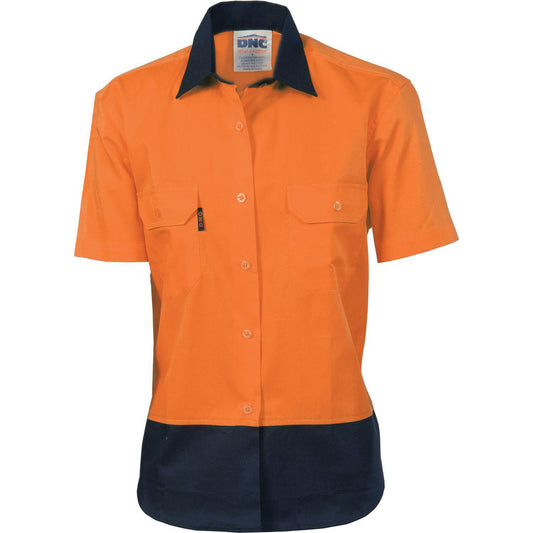 DNC Ladies HiVis 2-Tone Short Sleeve Drill Shirt - 3931 | Womens Workwear