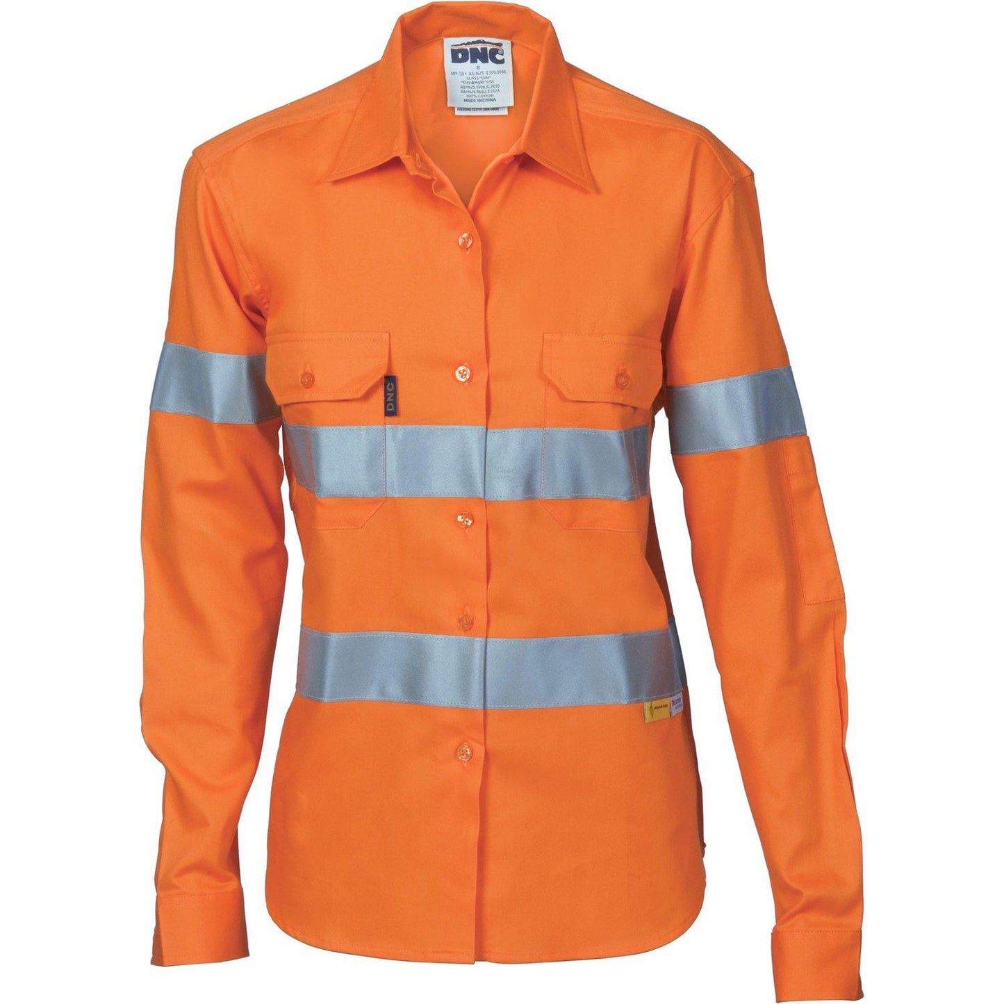 DNC Ladies Taped HiVis Cool-Breeze Long Sleeve Cotton Shirt - 3785 | Womens Workwear