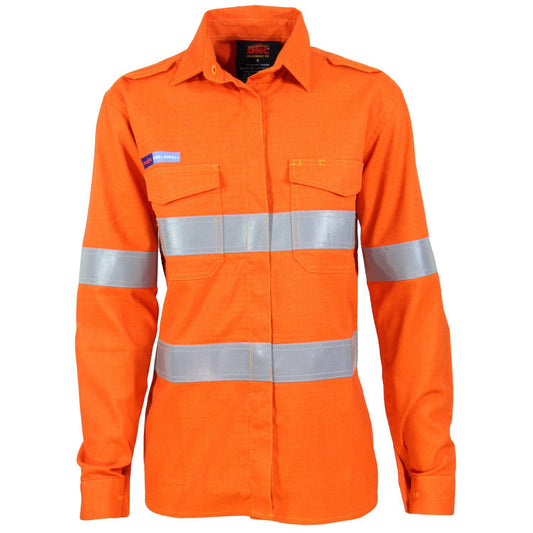 DNC Taped HiVis Flame Retardant & Arc Rated HRC2 Long Sleeve Womens Shirt - 3459 | Womens Workwear