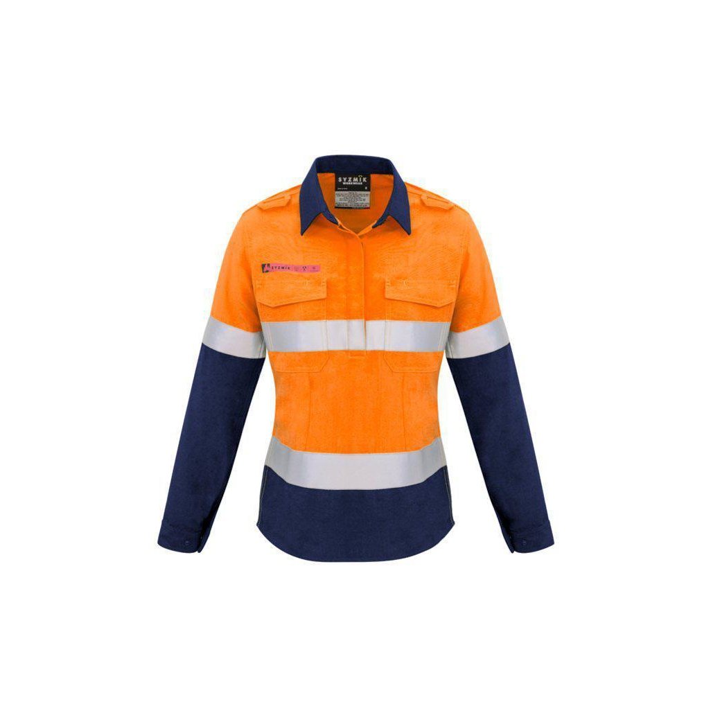 Syzmik Womens Taped Flame Retardant Closed Front Spliced Long Sleeve Shirt - ZW131 | Womens Workwear