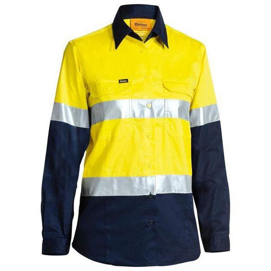 Bisley Womens Taped HiVis Cool Lightweight Long Sleeve Drill Shirt - BL6696T | Womens Workwear