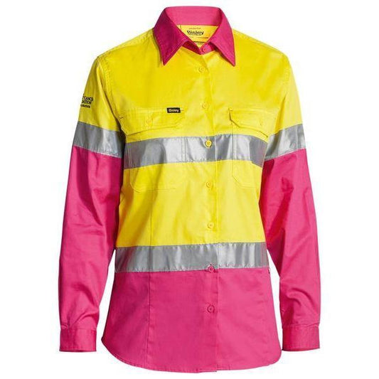 Bisley Womens Taped HiVis Cool Lightweight Long Sleeve Drill Shirt - BL6896 | Womens Workwear