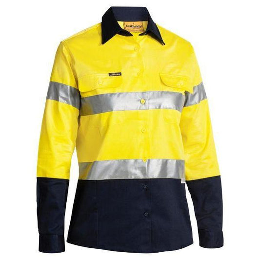 Bisley Womens Taped HiVis Long Sleeve Drill Shirt - BLT6456 | Womens Workwear