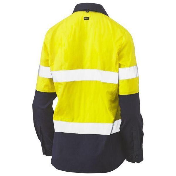 Bisley Womens Taped HiVis Stretch V-Neck Closed Front Long Sleeve Shirt - BLC6064T | Womens Workwear