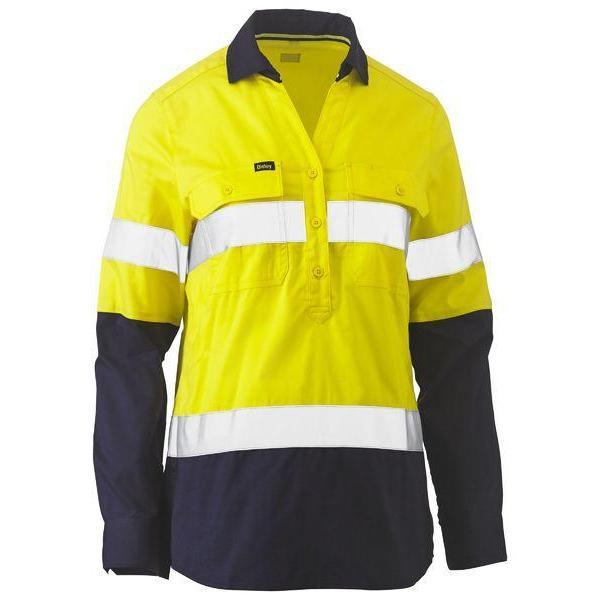 Bisley Womens Taped HiVis Stretch V-Neck Closed Front Long Sleeve Shirt - BLC6064T | Womens Workwear