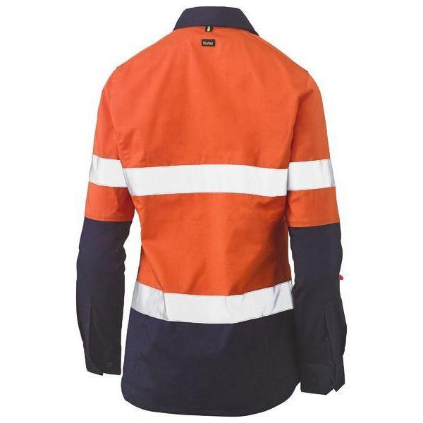 Bisley Womens Taped HiVis Stretch V-Neck Closed Front Long Sleeve Shirt - BLC6064T | Womens Workwear