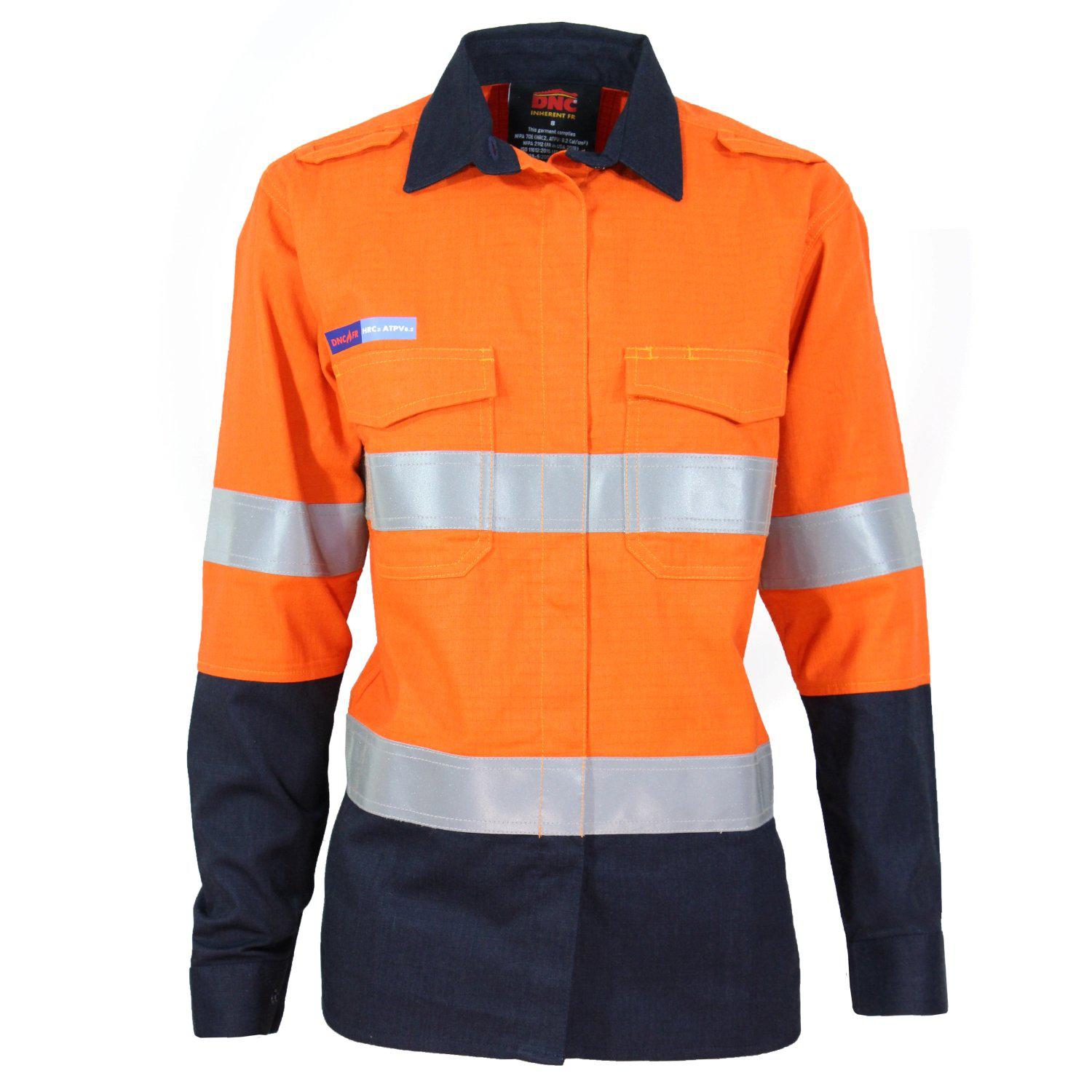 DNC Taped HiVis Flame Retardant & Arc Rated HRC2 2-Tone Long Sleeve Womens Shirt - 3457 | Womens Workwear