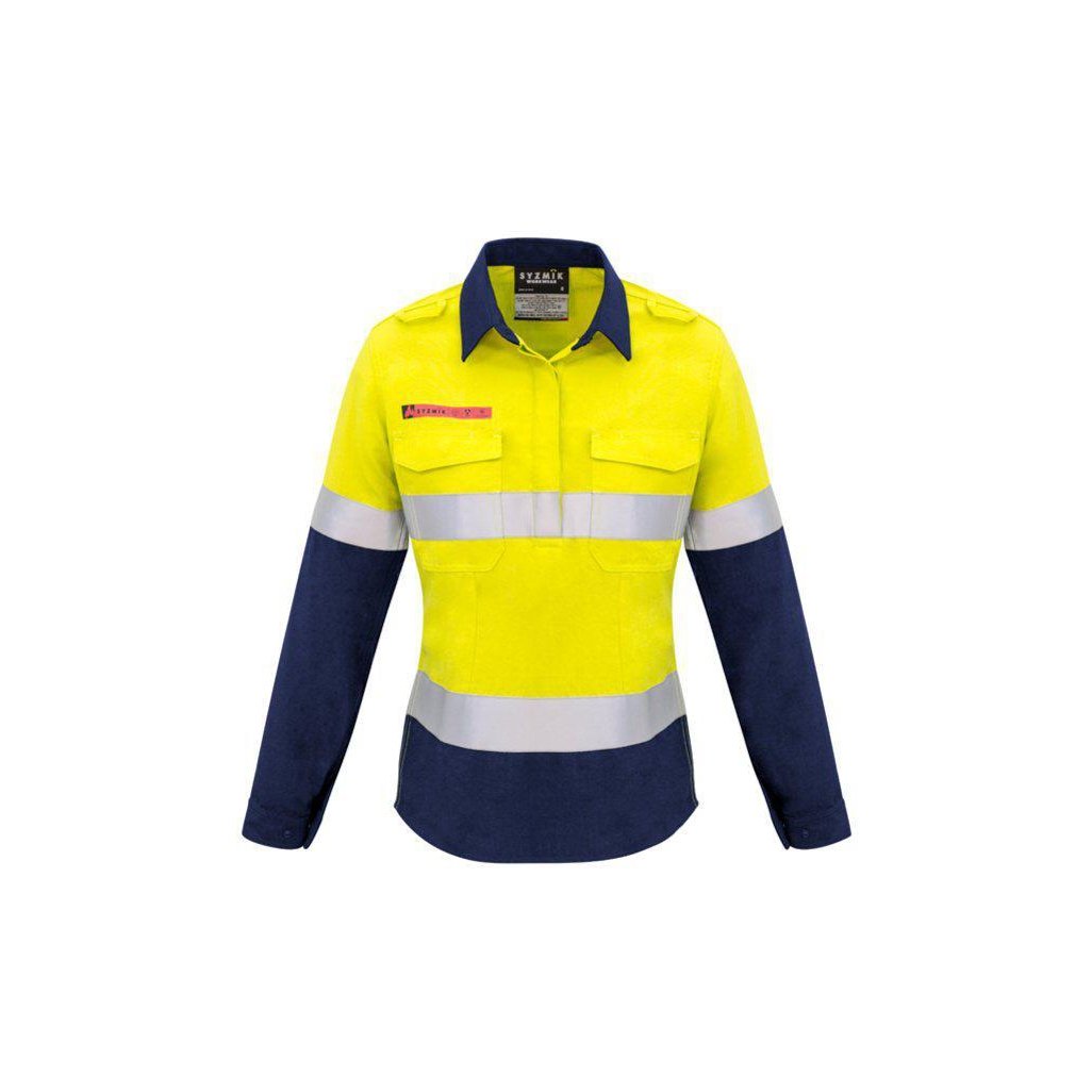 Syzmik Womens Taped Flame Retardant Closed Front Spliced Long Sleeve Shirt - ZW131 | Womens Workwear